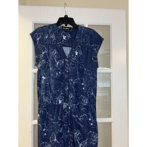 SAM EDELMAN Women's Size 8 Navy Blue V-Neck Short Sleeve Jumpsuit Cinch Waist